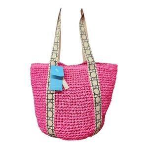 Pink Woven Hobo Style Tote Bag With Snap Closure NWT